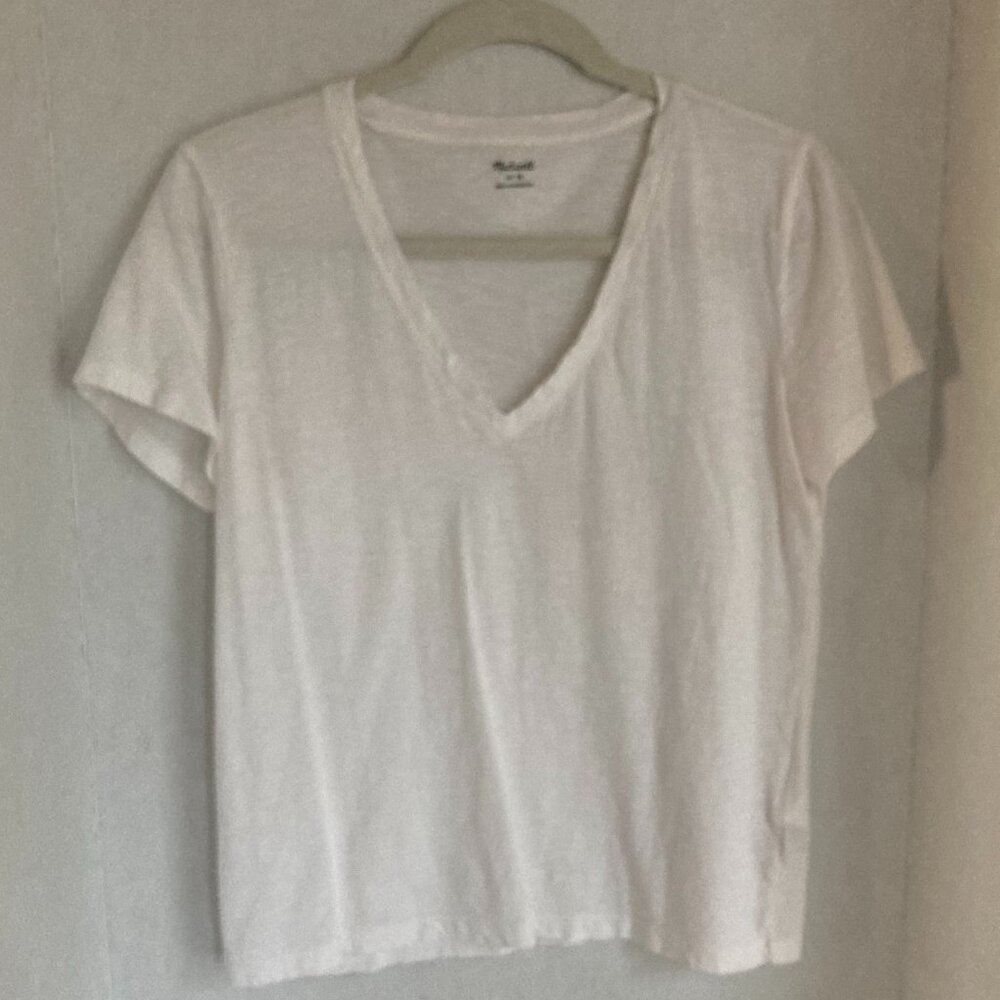 Madewell White T-Shirt M Cotton Short Sleeve V Neck